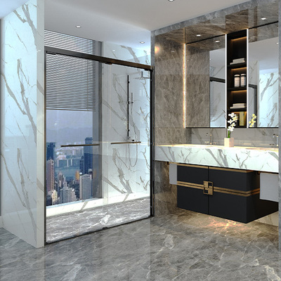 Minimalist Black Matt Frame Push Pull Shower Door Enclosure